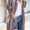 Fashion Street Striped Print Split Joint V Neck Outerwear