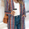 Fashion Street Striped Print Split Joint V Neck Outerwear