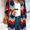 Fashion Street Striped Print Split Joint V Neck Outerwear