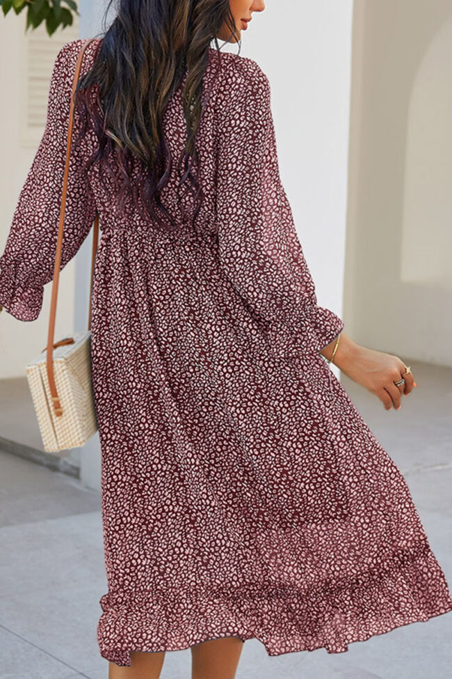 Fashion Street Print V Neck Waist Skirt Dresses