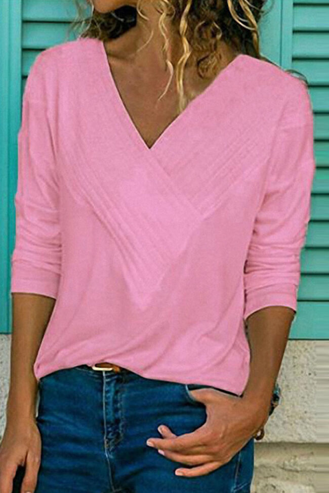 Fashion Solid V Neck Tops