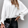 Fashion Work Solid Flounce V Neck Tops