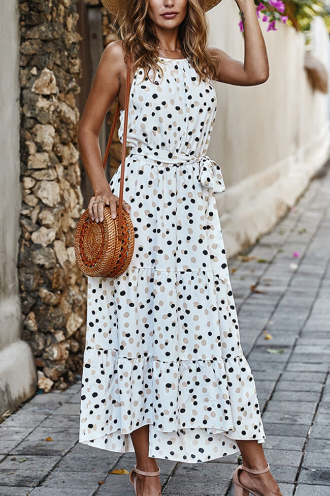 Fashion Street Dot O Neck Printed Dress Dresses