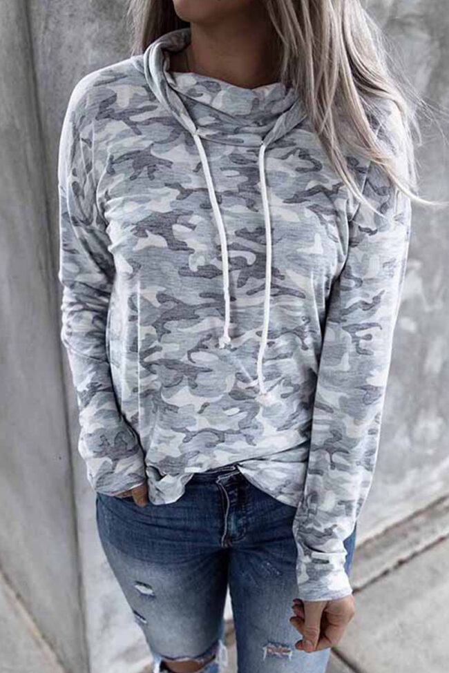 Fashion Casual Print Hooded Collar Tops