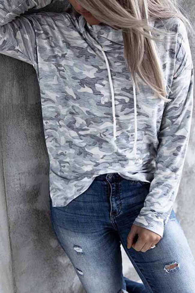 Fashion Casual Print Hooded Collar Tops