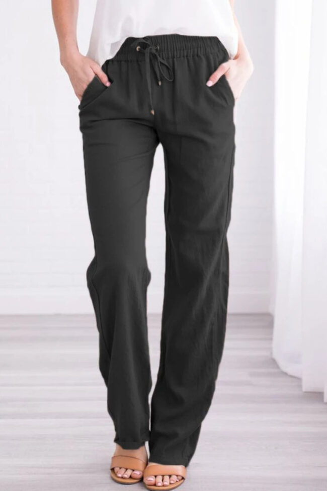 Fashion Casual Solid Loose Mid Waist Straight Bottoms