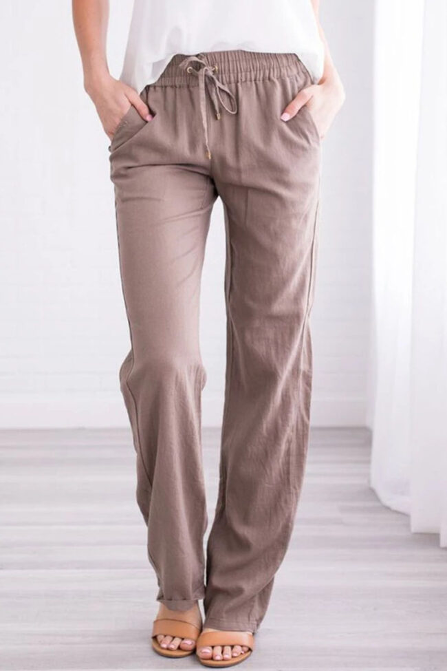 Fashion Casual Solid Loose Mid Waist Straight Bottoms