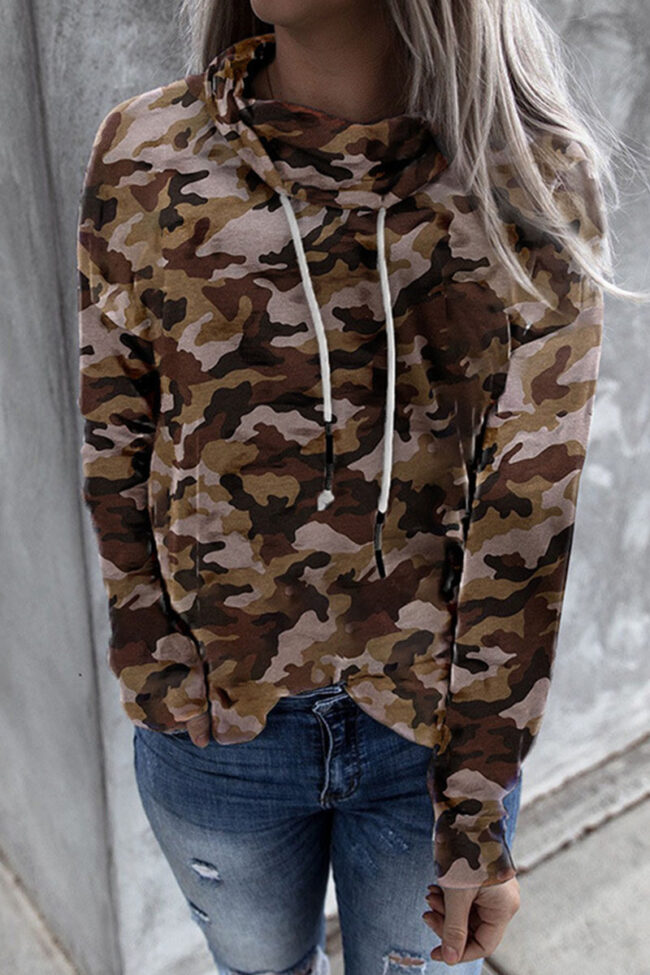 Fashion Casual Print Hooded Collar Tops