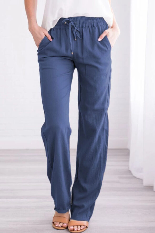 Fashion Casual Solid Loose Mid Waist Straight Bottoms