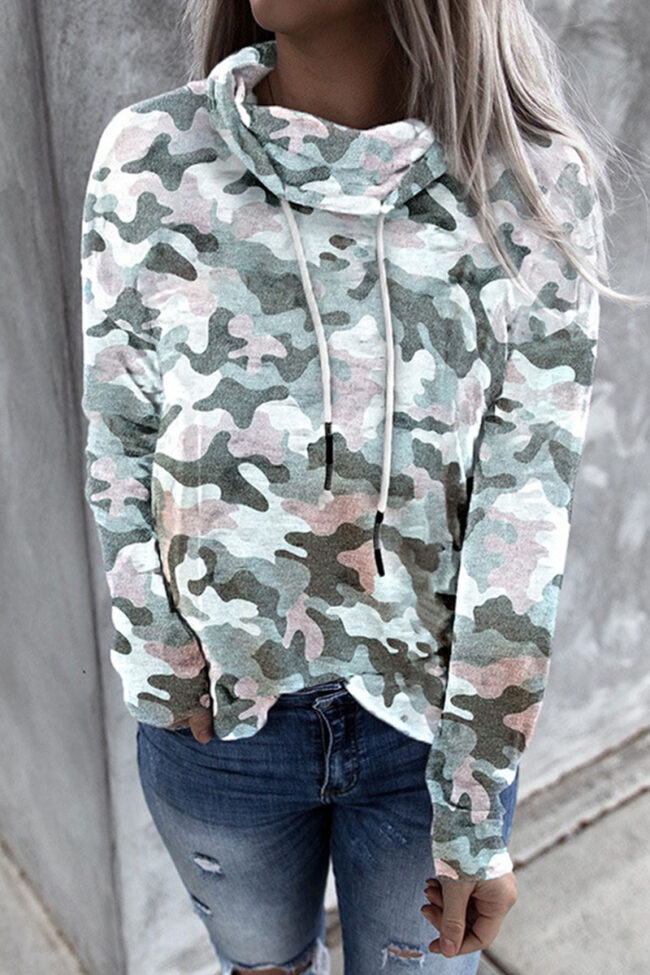 Fashion Casual Print Hooded Collar Tops