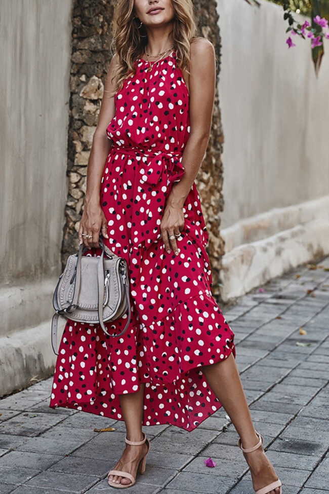 Fashion Street Dot O Neck Printed Dress Dresses