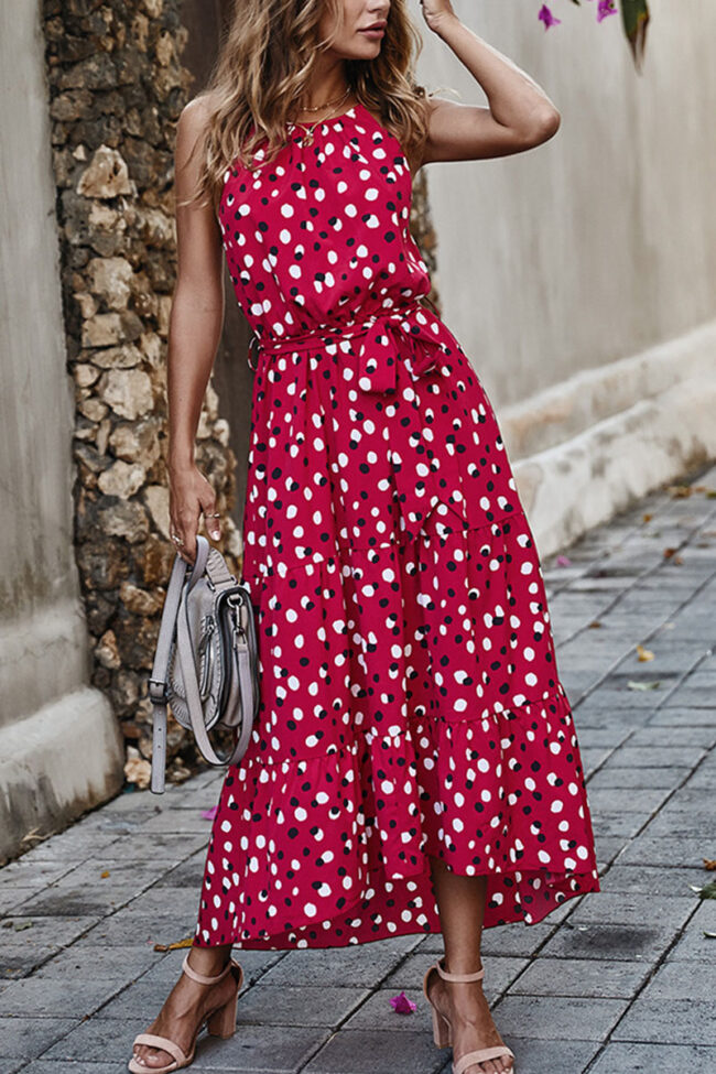 Fashion Street Dot O Neck Printed Dress Dresses