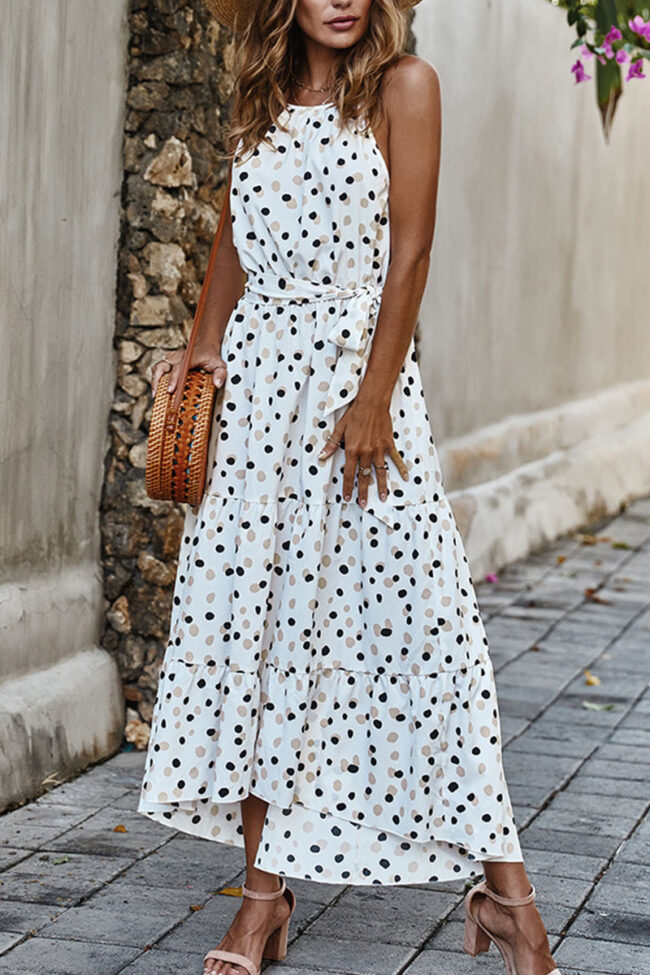 Fashion Street Dot O Neck Printed Dress Dresses