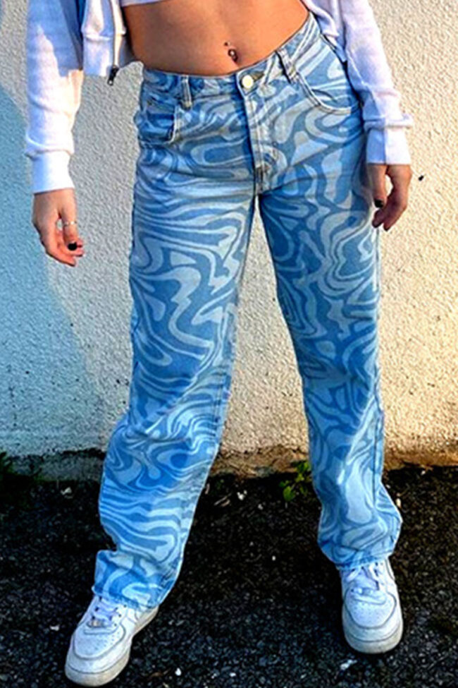 Fashion Street Print Pants Straight Bottoms