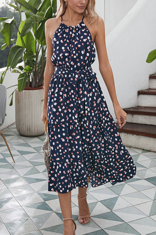 Fashion Street Dot O Neck Printed Dress Dresses