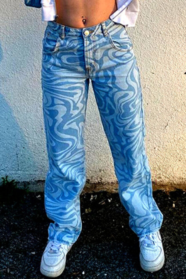 Fashion Street Print Pants Straight Bottoms