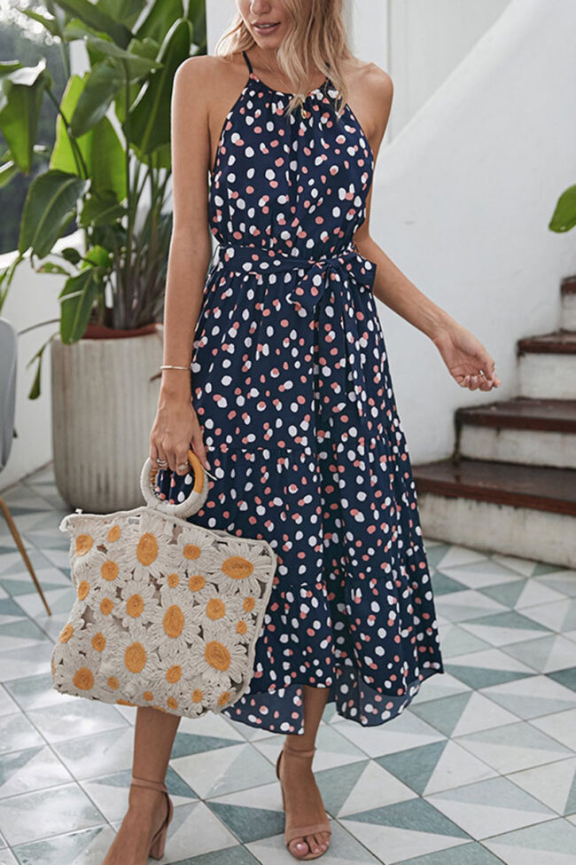 Fashion Street Dot O Neck Printed Dress Dresses