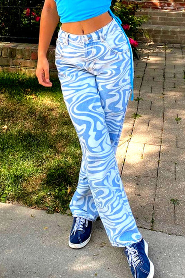 Fashion Street Print Pants Straight Bottoms