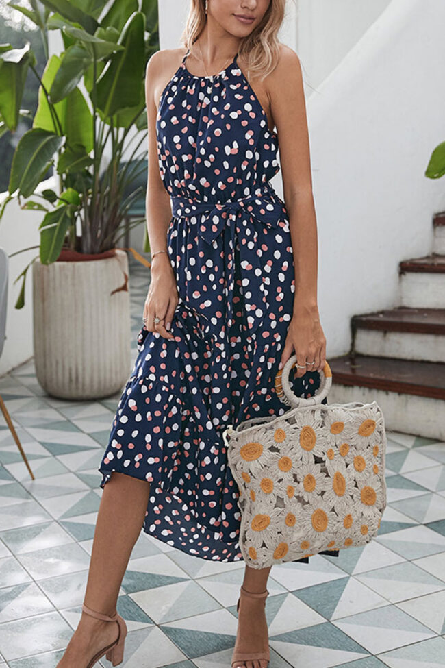 Fashion Street Dot O Neck Printed Dress Dresses