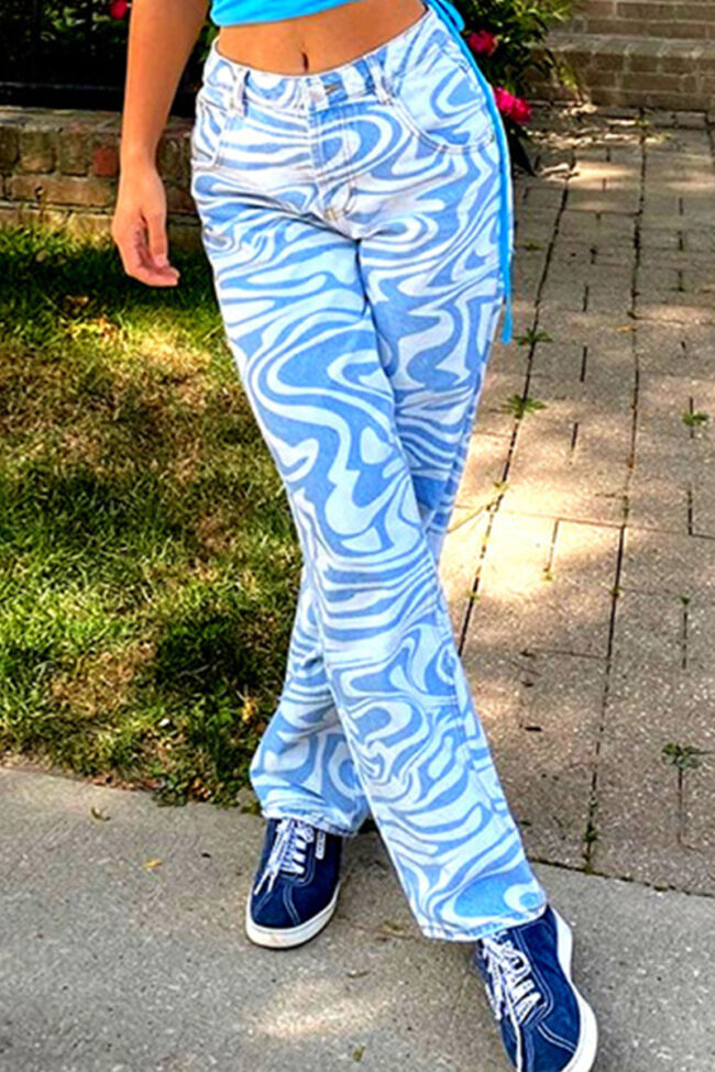 Fashion Street Print Pants Straight Bottoms