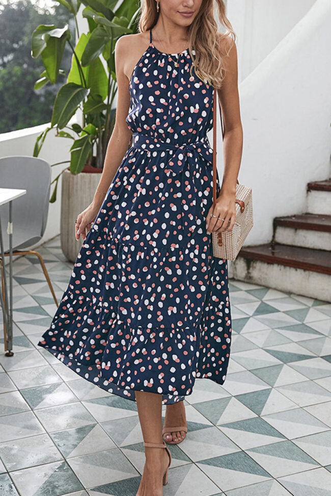 Fashion Street Dot O Neck Printed Dress Dresses