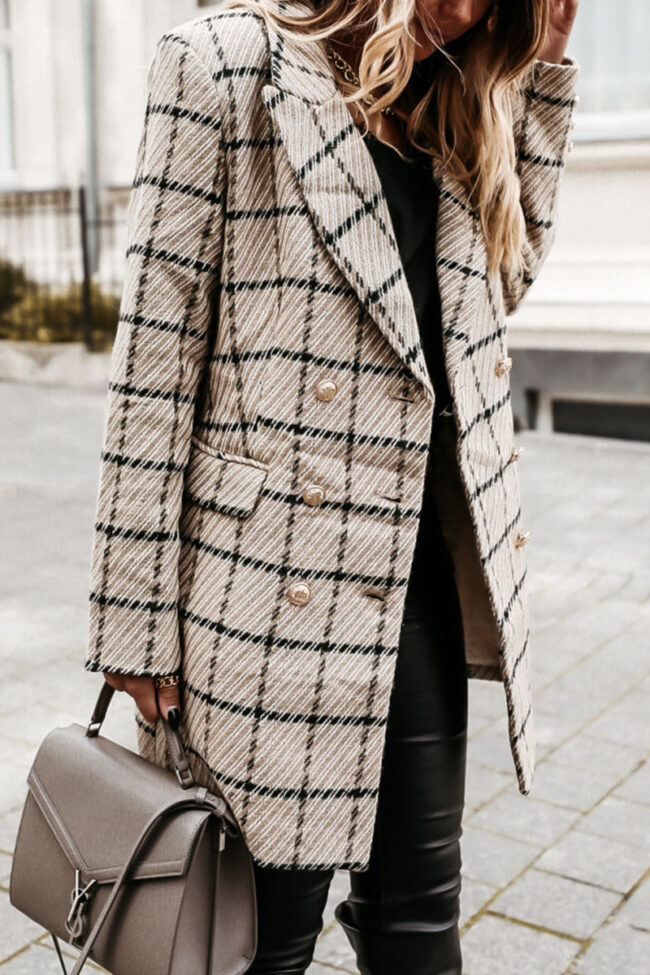 Fashion Street Plaid Turn-back Collar Outerwear