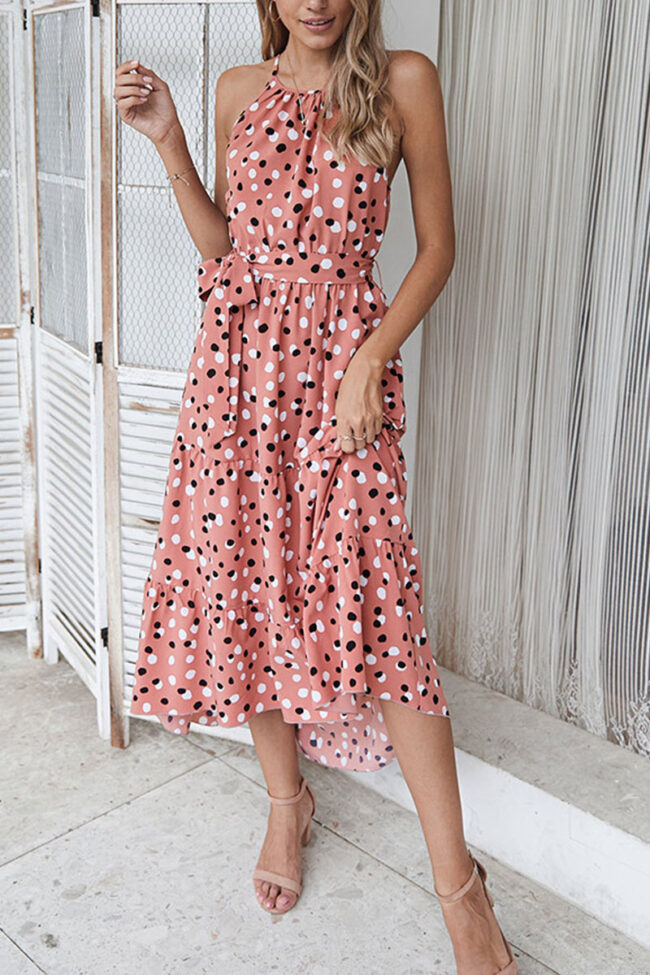 Fashion Street Dot O Neck Printed Dress Dresses