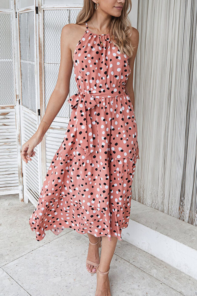 Fashion Street Dot O Neck Printed Dress Dresses