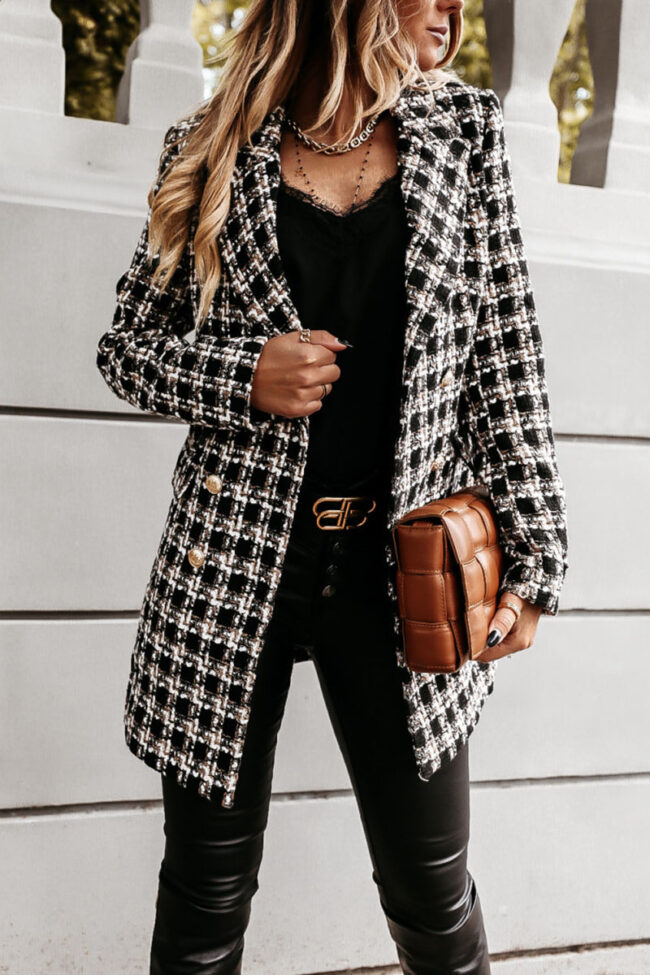 Fashion Street Plaid Turn-back Collar Outerwear