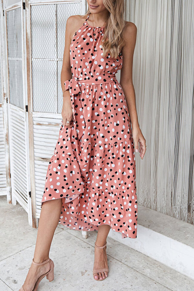 Fashion Street Dot O Neck Printed Dress Dresses