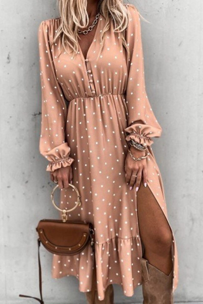 Fashion Street Print Split Joint V Neck A Line Dresses