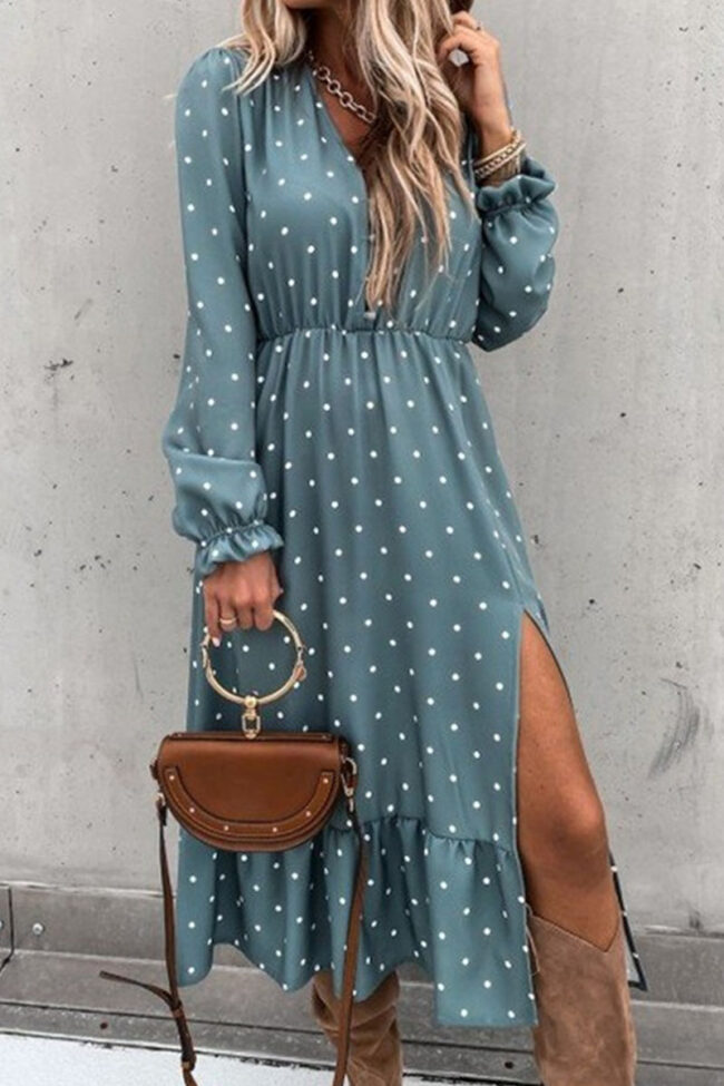 Fashion Street Print Split Joint V Neck A Line Dresses