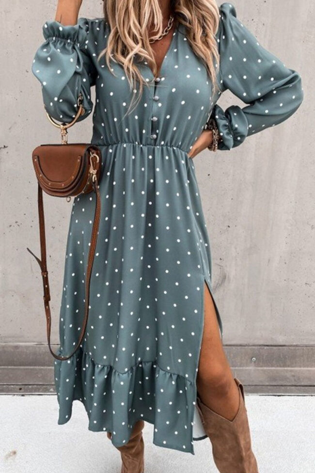 Fashion Street Print Split Joint V Neck A Line Dresses