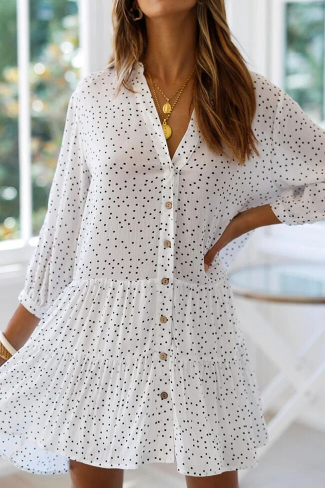 Fashion Casual Dot V Neck Princess Dresses