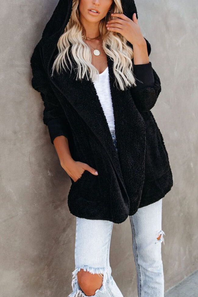 Fashion Casual Solid Hooded Collar Outerwear