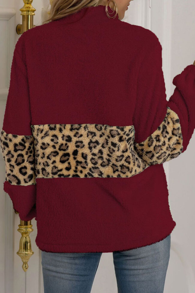 Fashion Street Leopard Split Joint Mandarin Collar Tops