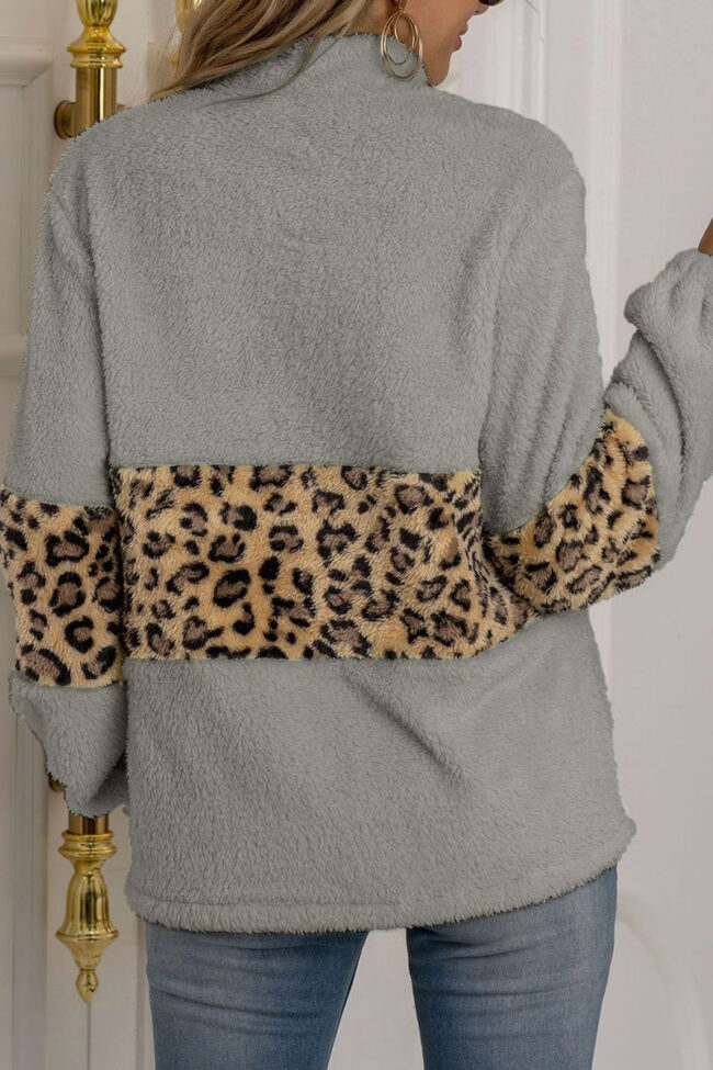 Fashion Street Leopard Split Joint Mandarin Collar Tops