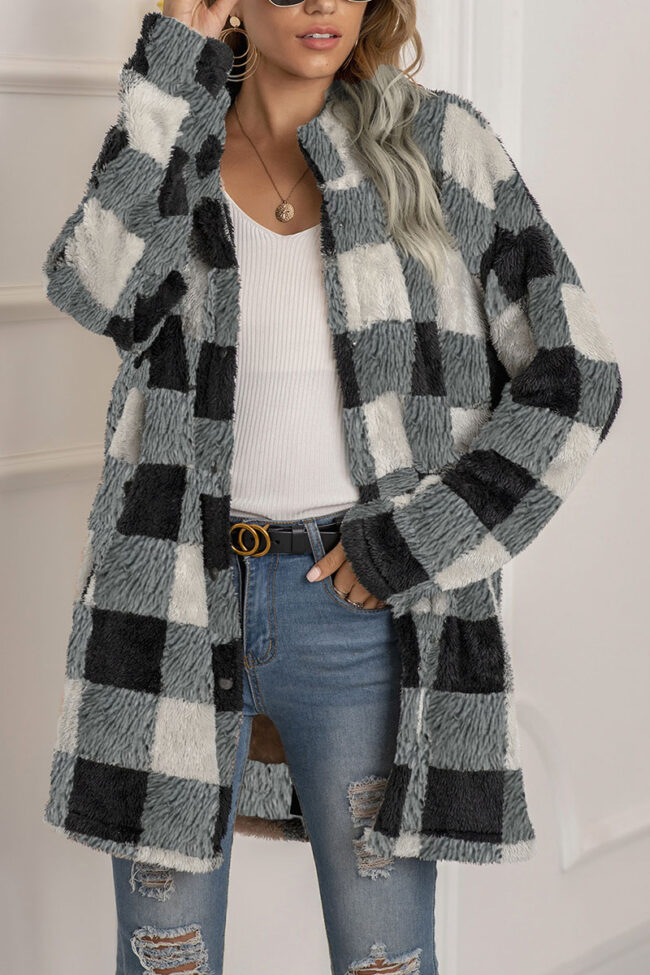 Fashion Street Plaid Split Joint Turndown Collar Outerwear