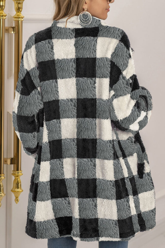 Fashion Street Plaid Split Joint Turndown Collar Outerwear