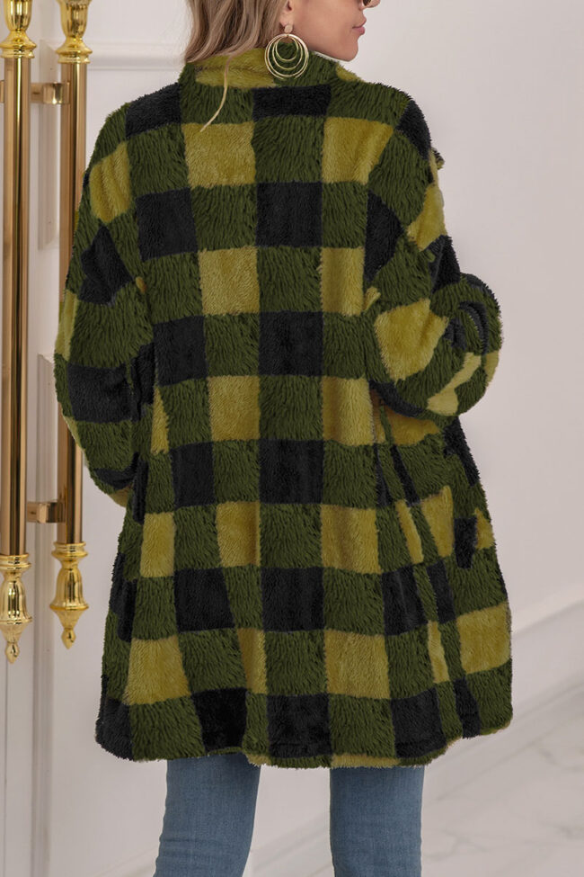 Fashion Street Plaid Split Joint Turndown Collar Outerwear