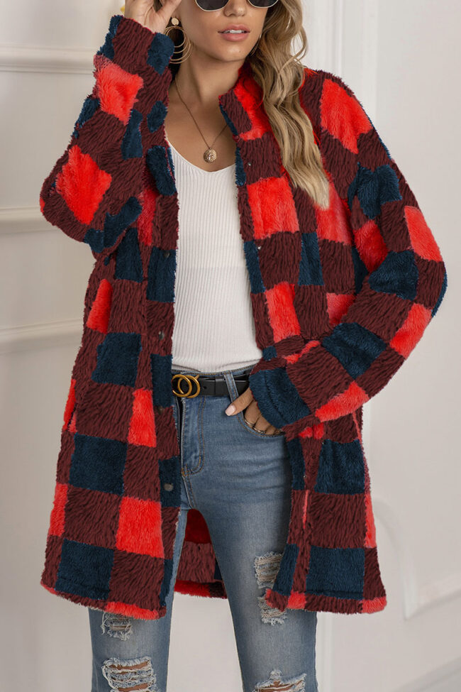 Fashion Street Plaid Split Joint Turndown Collar Outerwear