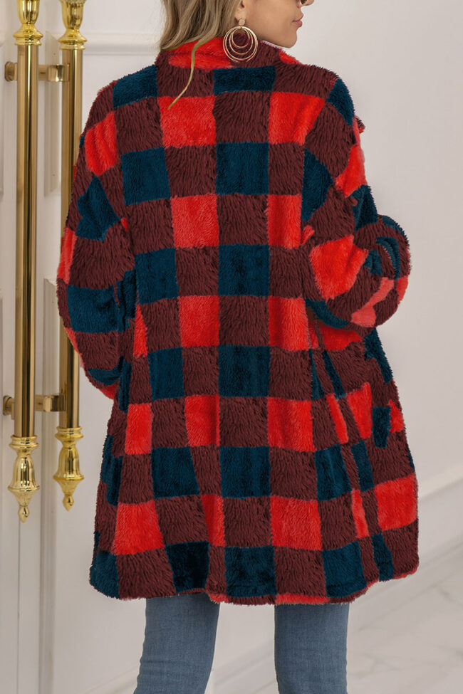 Fashion Street Plaid Split Joint Turndown Collar Outerwear