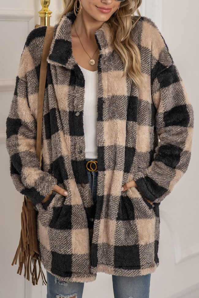 Fashion Street Plaid Split Joint Turndown Collar Outerwear