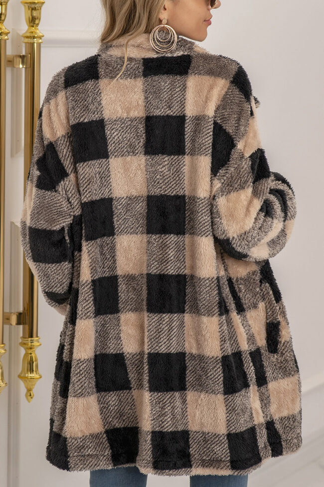 Fashion Street Plaid Split Joint Turndown Collar Outerwear