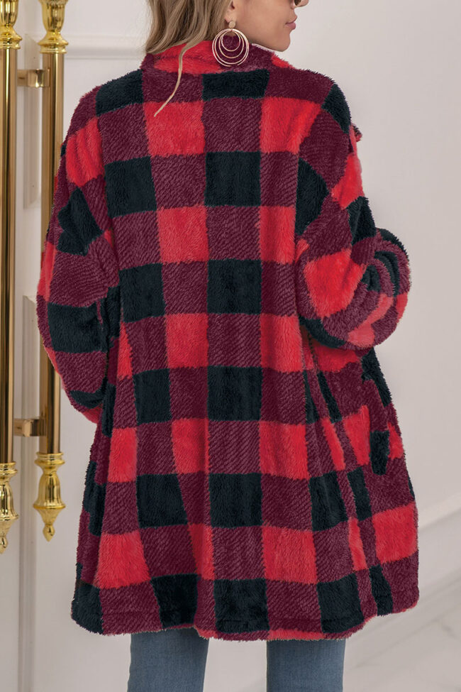 Fashion Street Plaid Split Joint Turndown Collar Outerwear