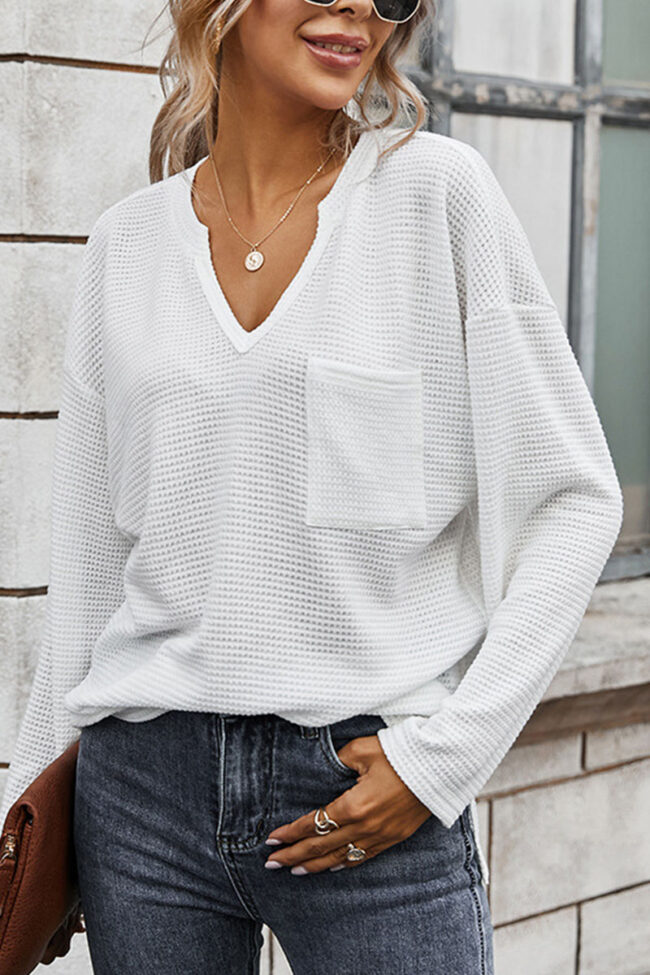 Fashion Casual Solid Pullovers V Neck Tops