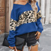 Fashion Street Leopard Split Joint V Neck Tops