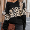 Fashion Street Leopard Split Joint V Neck Tops