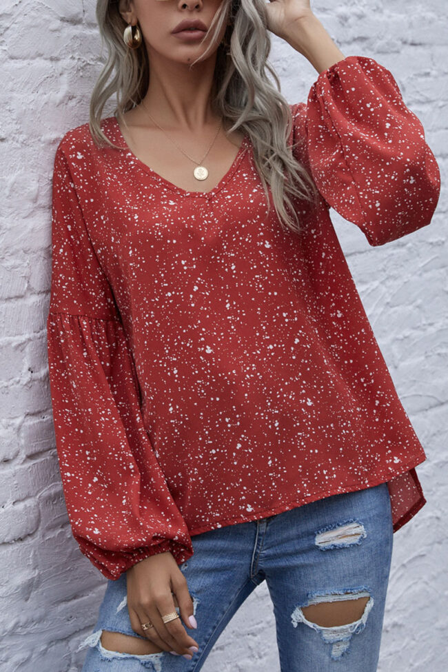 Fashion Casual Print V Neck Tops