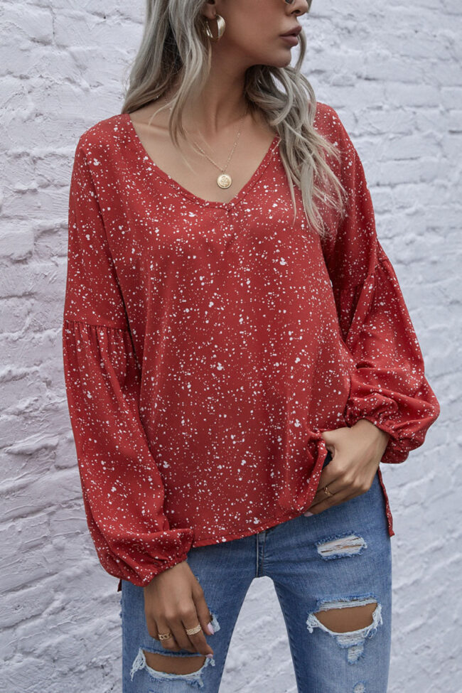 Fashion Casual Print V Neck Tops